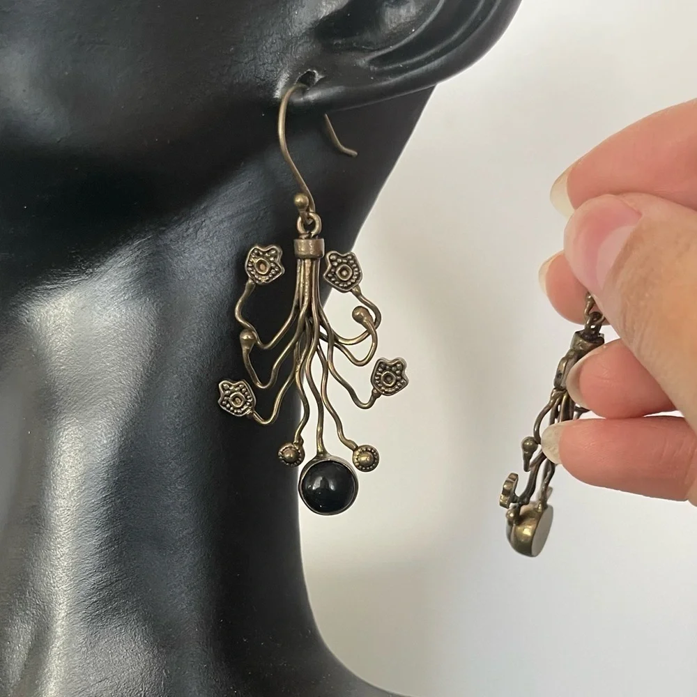 Vintage brass chandelier hook earrings